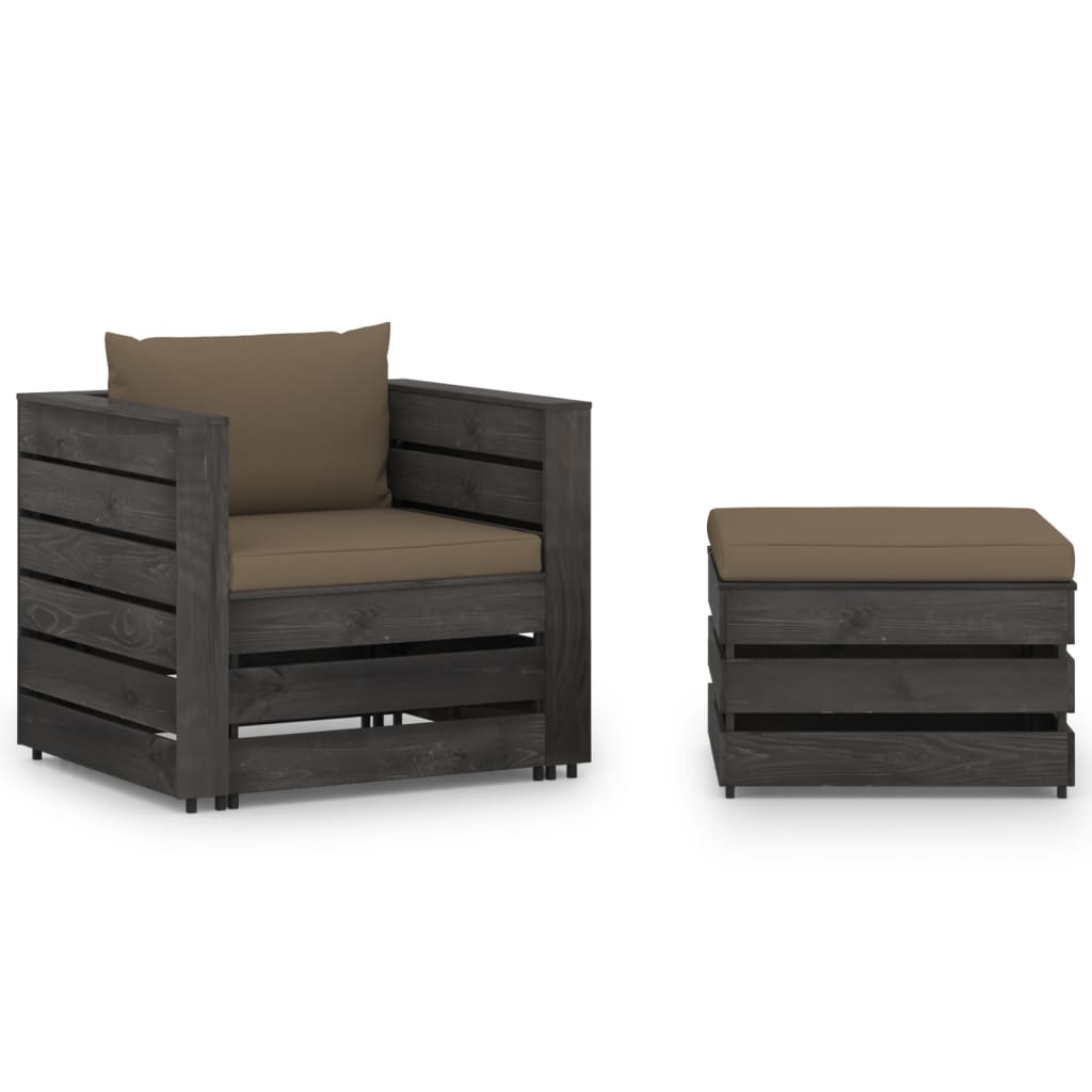 2-Tlg. Garten-Lounge-Set Mit Kissen Grau Imprägniertes Holz