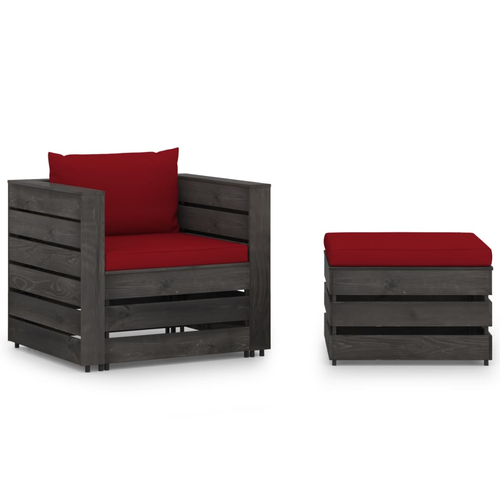 2-Tlg. Garten-Lounge-Set Mit Kissen Grau Imprägniertes Holz