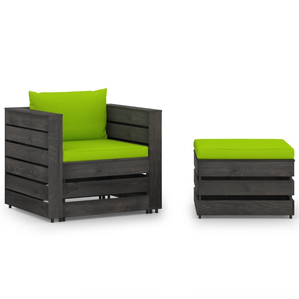 2-Tlg. Garten-Lounge-Set Mit Kissen Grau Imprägniertes Holz