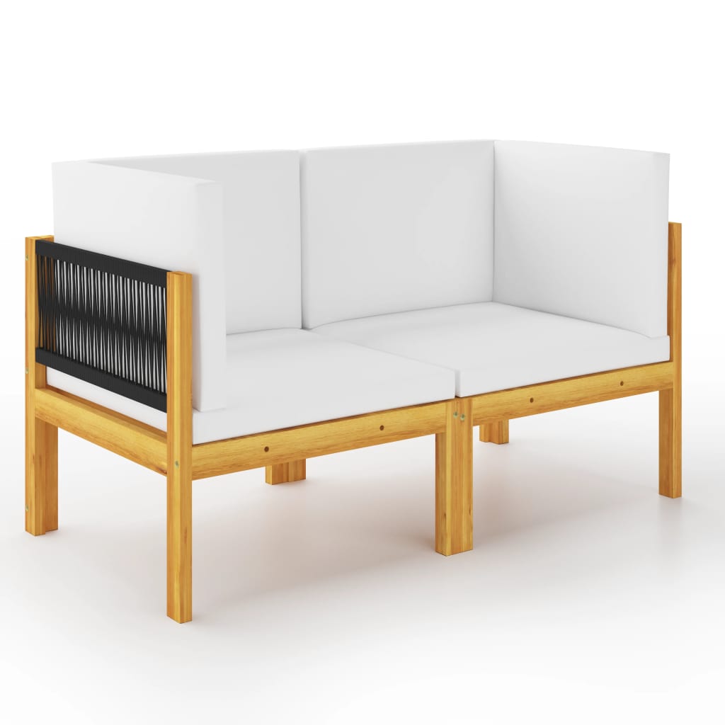 6-Tlg. Garten-Lounge-Set Mit Kissen Cremefarbenes Holz Akazie & Seil