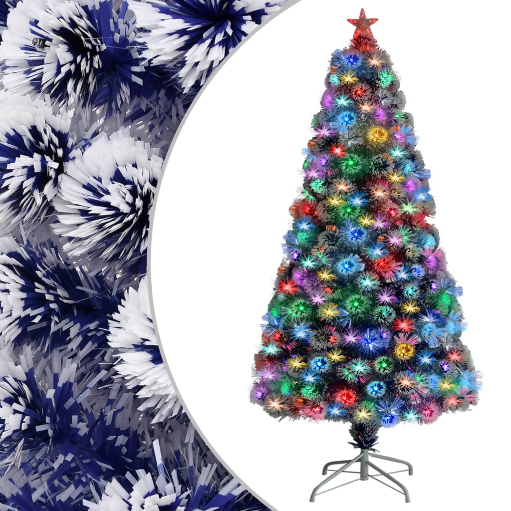 Künstlicher Weihnachtsbaum Mit Beleuchtung Glasfaser Weiß Und Blau