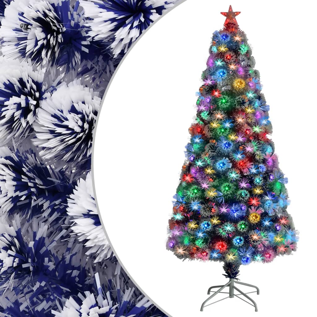 Künstlicher Weihnachtsbaum Mit Beleuchtung Glasfaser Weiß Und Blau