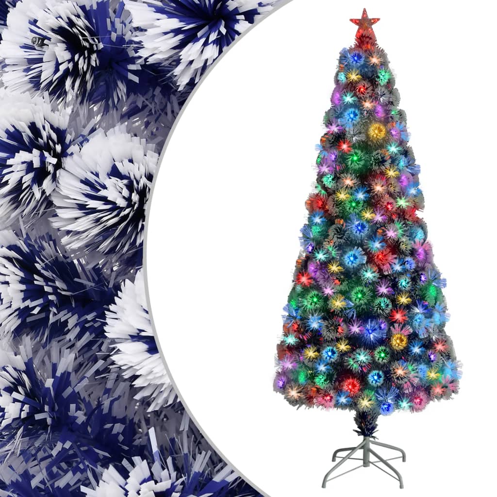 Künstlicher Weihnachtsbaum Mit Beleuchtung Glasfaser Weiß Und Blau