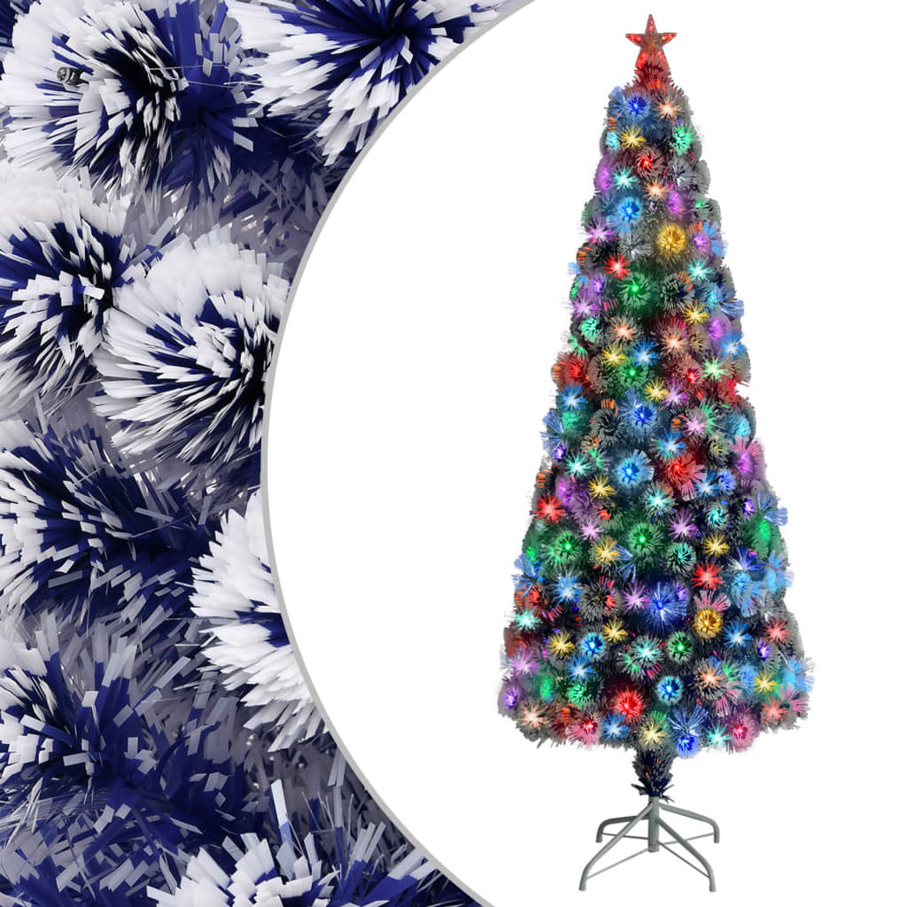 Künstlicher Weihnachtsbaum Mit Beleuchtung Glasfaser Weiß Und Blau