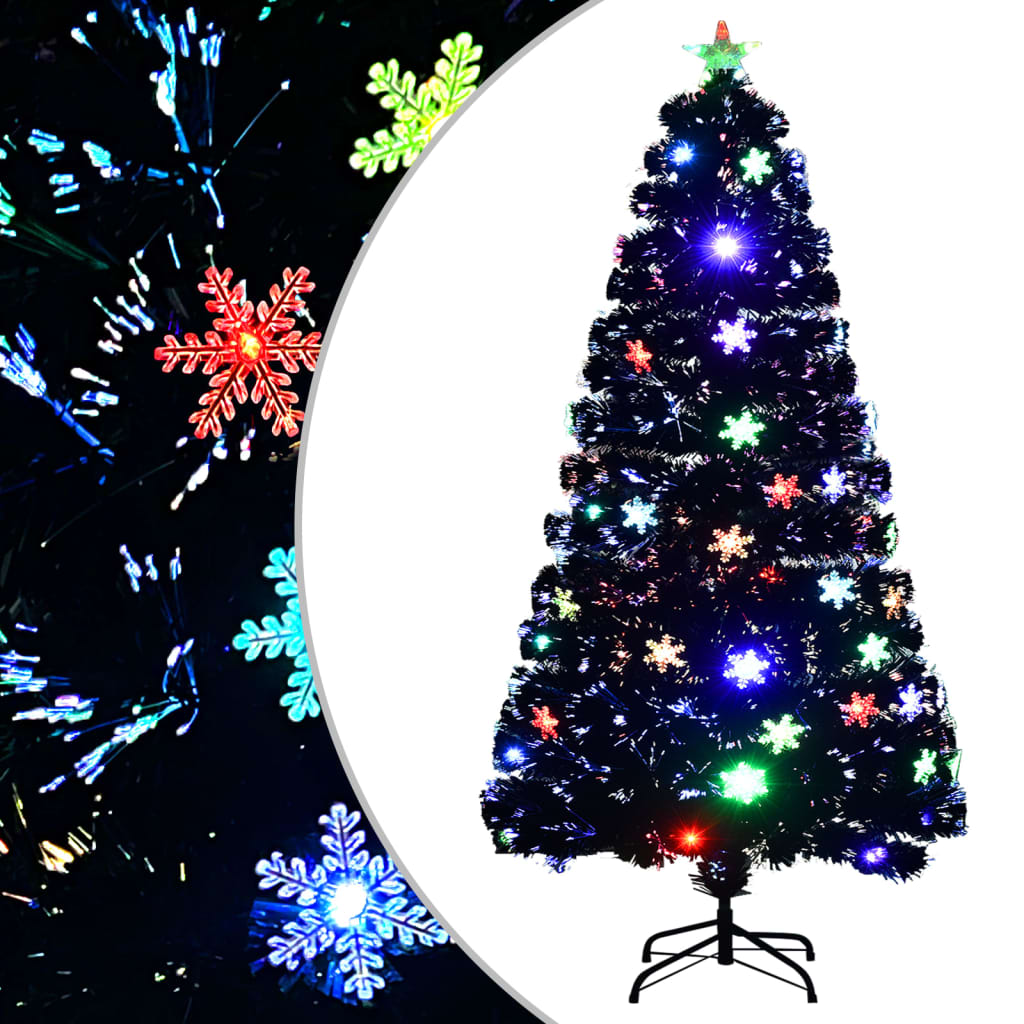 Weihnachtsbaum Mit Led-Schneeflocken Schwarz 150 Cm Fiberoptik Weiß
