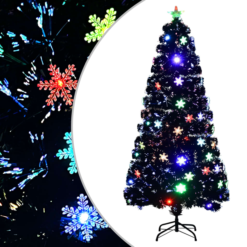 Weihnachtsbaum Mit Led-Schneeflocken Schwarz 150 Cm Fiberoptik Weiß