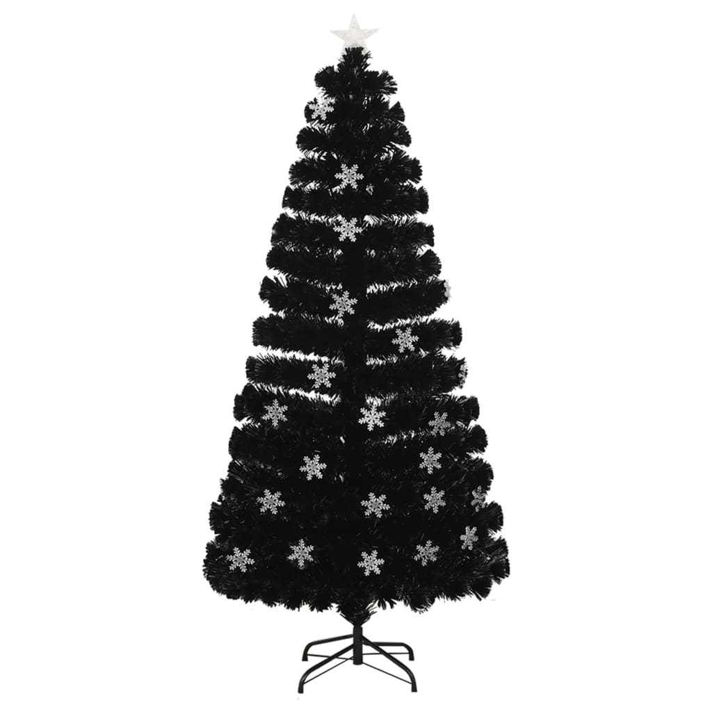 Weihnachtsbaum Mit Led-Schneeflocken Schwarz 150 Cm Fiberoptik Weiß