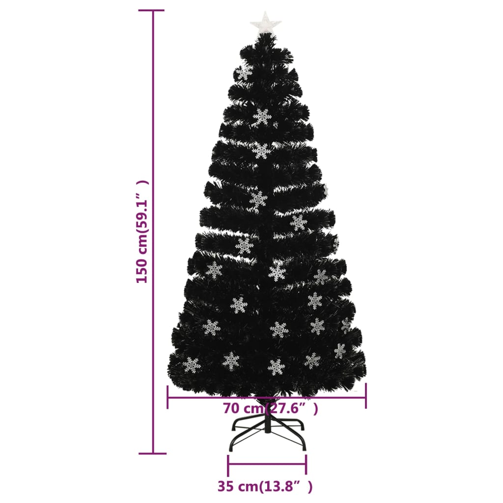 Weihnachtsbaum Mit Led-Schneeflocken Schwarz 150 Cm Fiberoptik Weiß