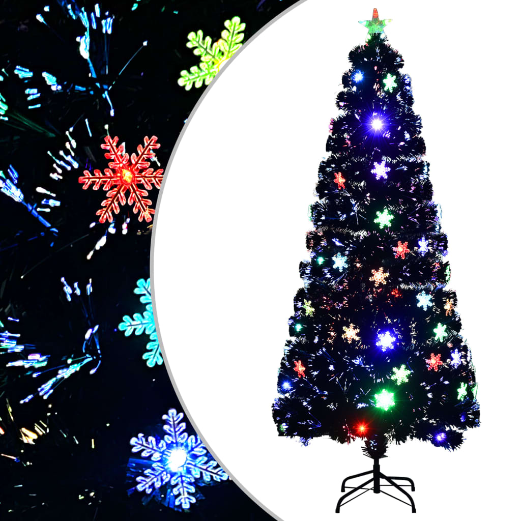 Weihnachtsbaum Mit Led-Schneeflocken Schwarz 150 Cm Fiberoptik Weiß