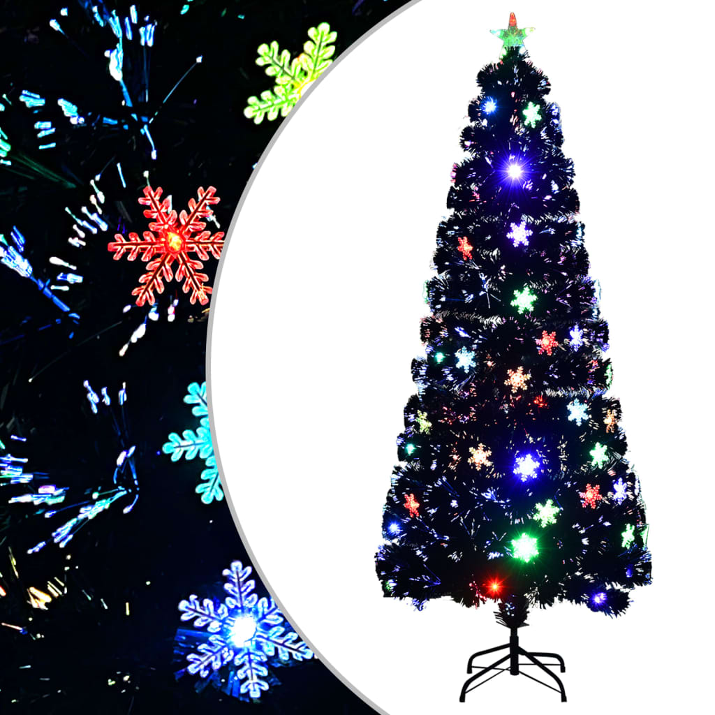 Weihnachtsbaum Mit Led-Schneeflocken Schwarz 150 Cm Fiberoptik Weiß