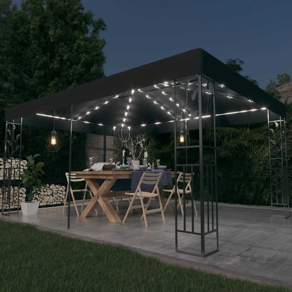 Pavillon Mit Doppeldach & Led-Lichterkette 3X4 M