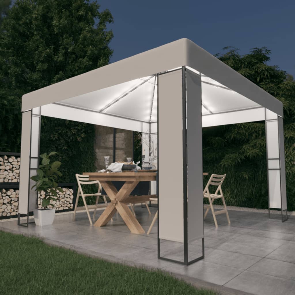 Pavillon Mit Doppeldach & Led-Lichterkette 3X3 M