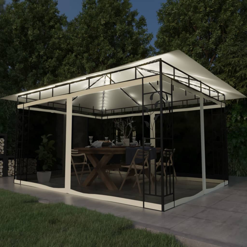 Pavillon Mit Moskitonetz & Led-Lichterkette 3X3X2,73M Weiß