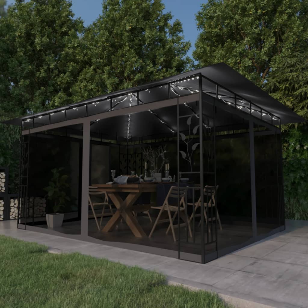 Pavillon Mit Moskitonetz & Led-Lichterkette 3X3X2,73M Weiß