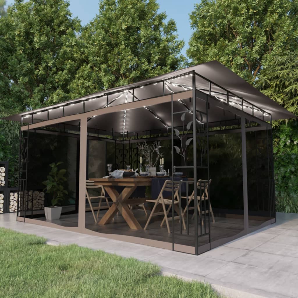 Pavillon Mit Moskitonetz & Led-Lichterkette 3X3X2,73M Weiß