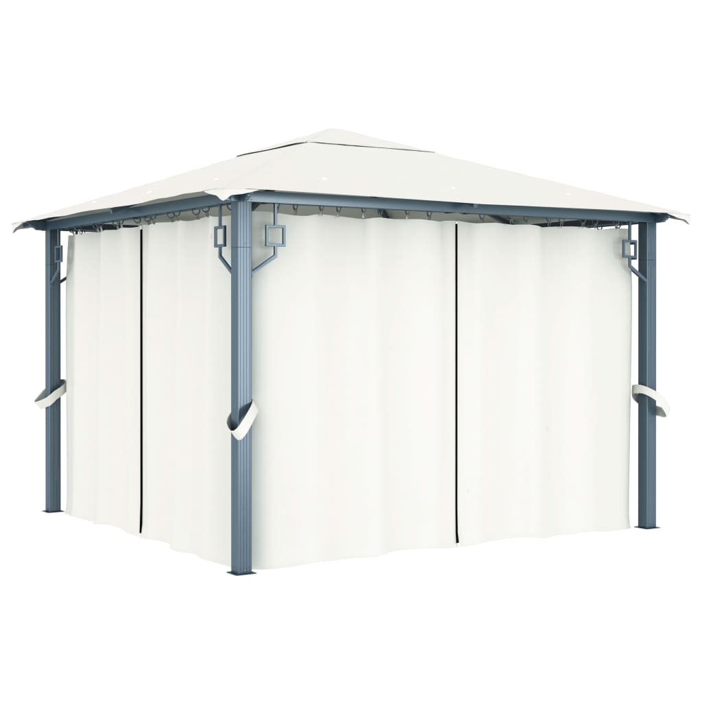 Pavillon Mit Vorhängen & Led-Lichterkette Alu