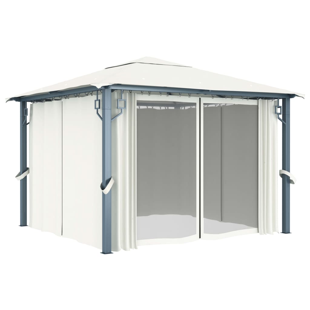 Pavillon Mit Vorhängen & Led-Lichterkette Alu