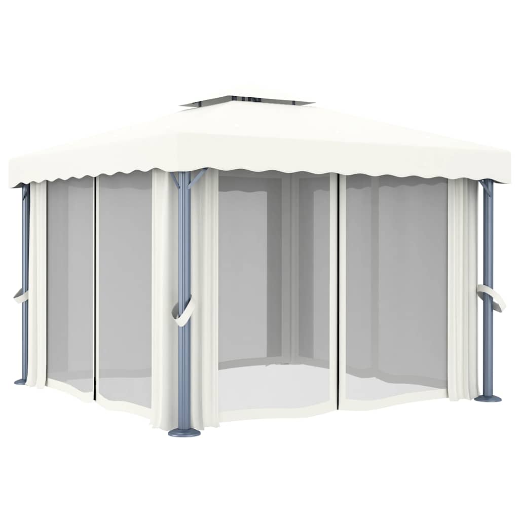 Pavillon Mit Vorhängen & Led-Lichterkette Weiß