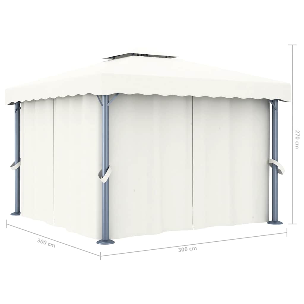 Pavillon Mit Vorhängen & Led-Lichterkette Weiß