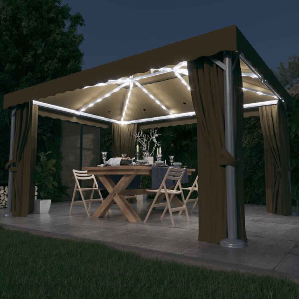 Pavillon Mit Vorhängen & Led-Lichterkette Weiß