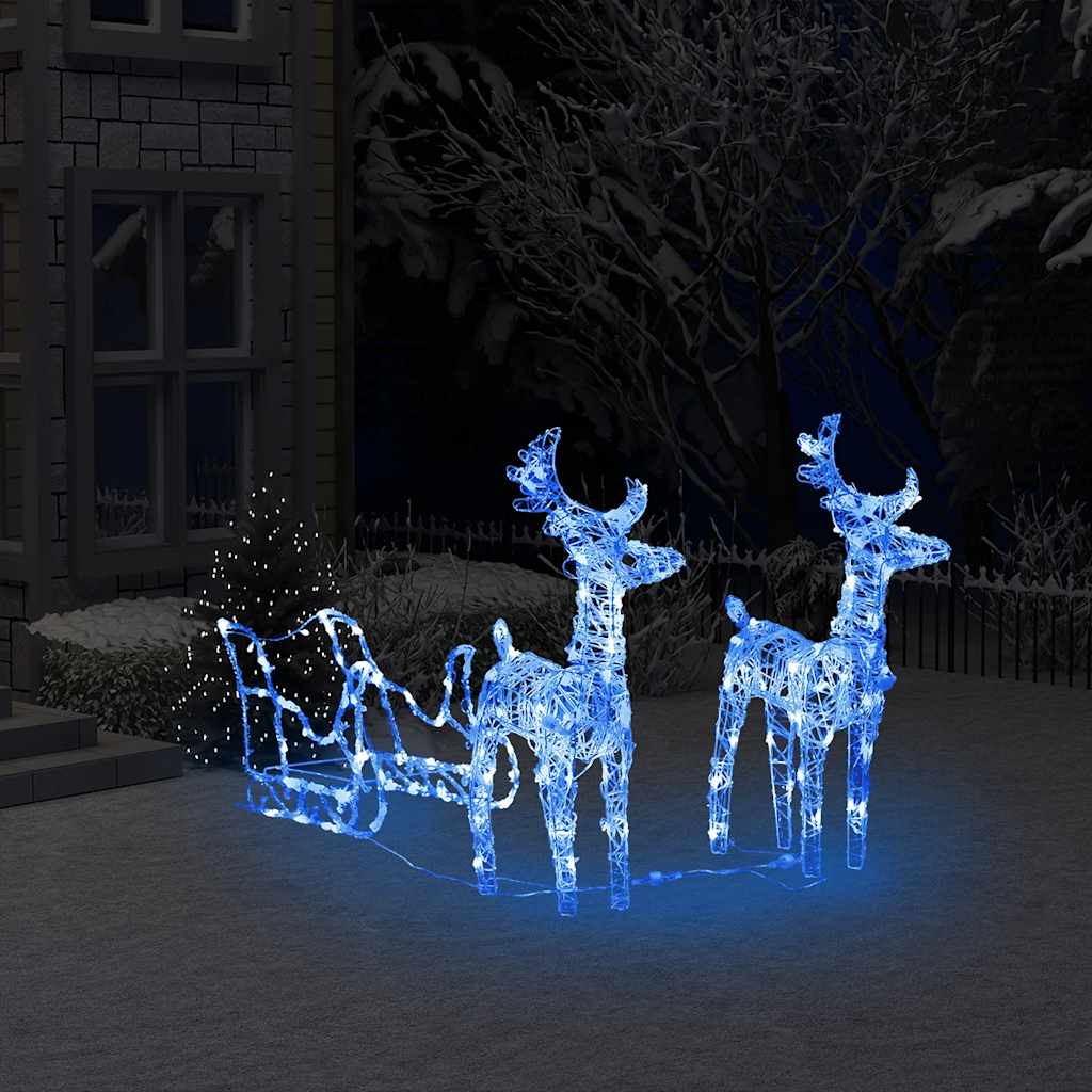 Rentiere & Schlitten Weihnachtsdekoration 160 Leds 130 Cm Acryl Blau