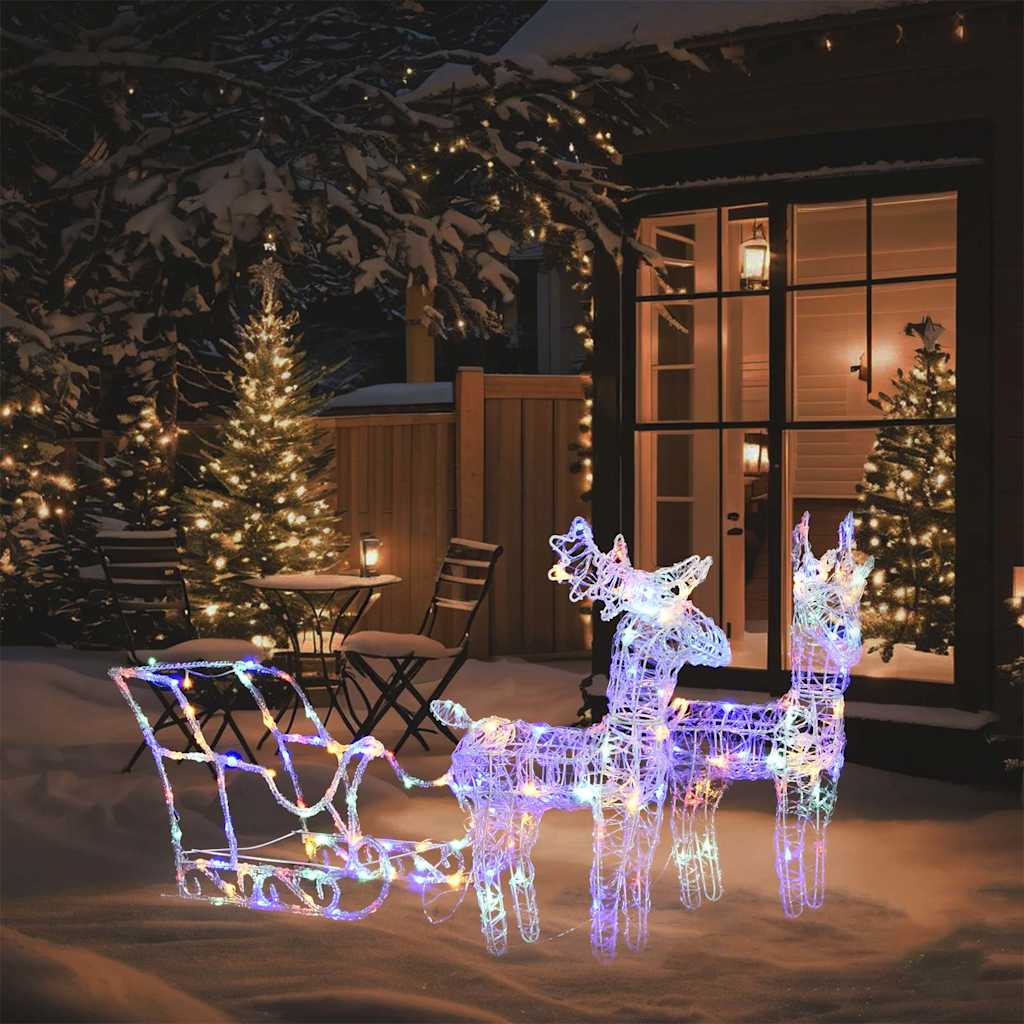 Rentiere & Schlitten Weihnachtsdekoration 160 Leds 130 Cm Acryl Mehrfarbig