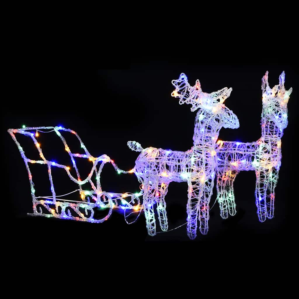 Rentiere & Schlitten Weihnachtsdekoration 160 Leds 130 Cm Acryl Mehrfarbig