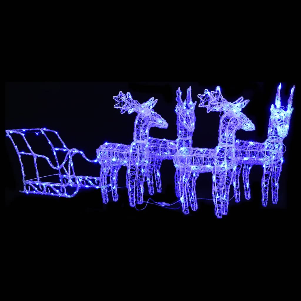 Rentiere & Schlitten Weihnachtsdekoration 160 Leds 130 Cm Acryl Blau