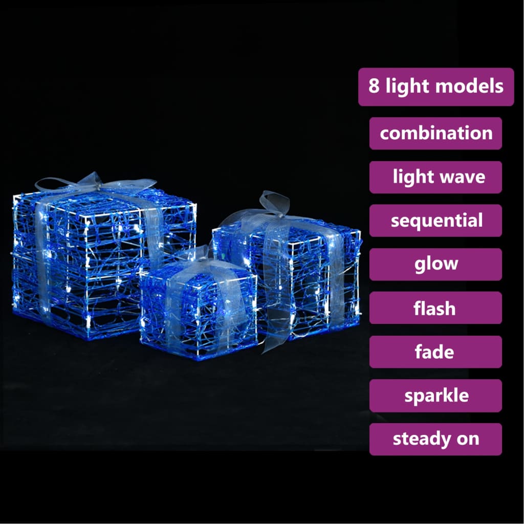 Led-Geschenkboxen 3 Stk. Weihnachtsdekoration Kaltweiß