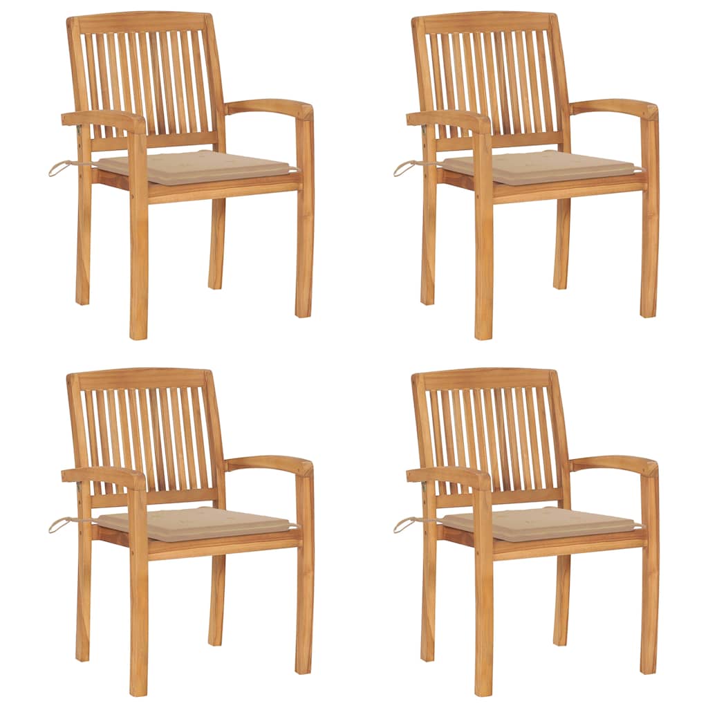 Stapelbare Gartenstühle Mit Kissen 4 Stk. Massivholz Teak