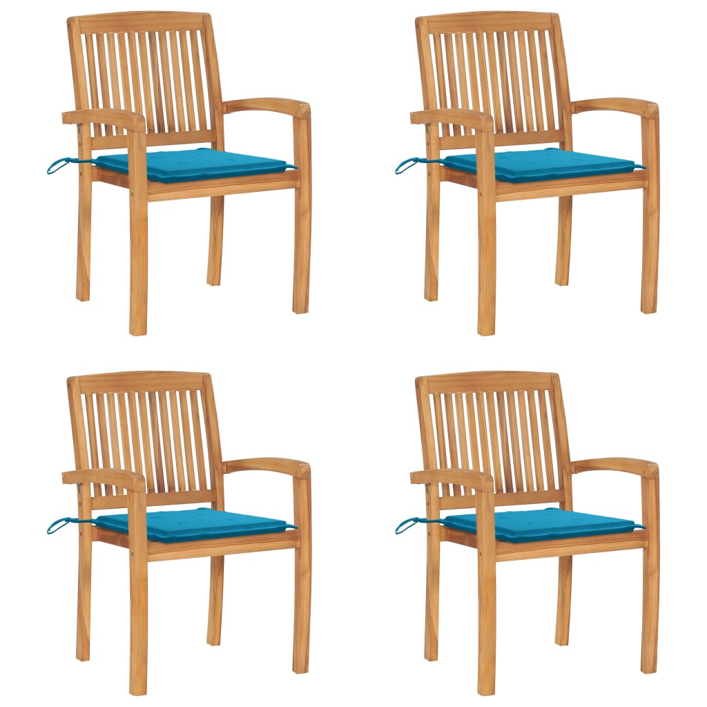 Stapelbare Gartenstühle Mit Kissen 4 Stk. Massivholz Teak