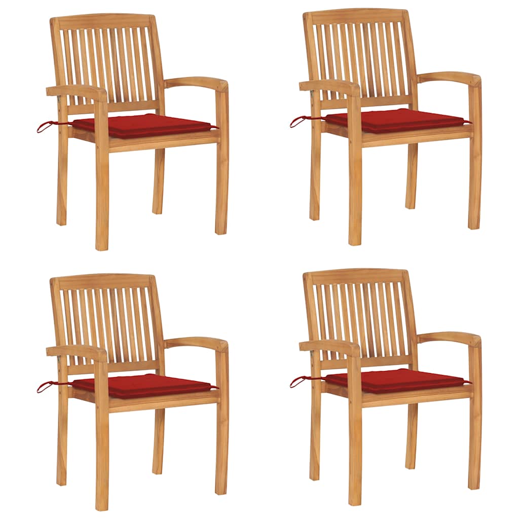 Stapelbare Gartenstühle Mit Kissen 4 Stk. Massivholz Teak