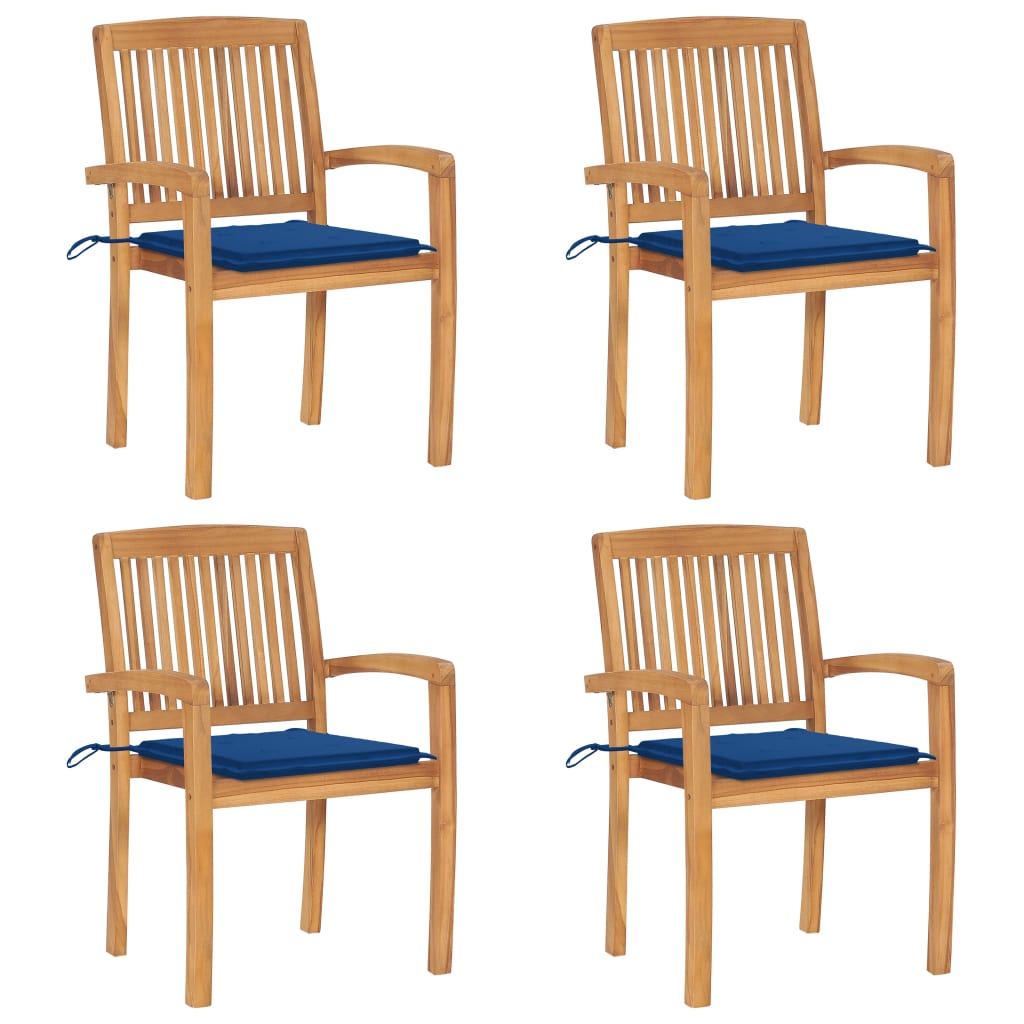 Stapelbare Gartenstühle Mit Kissen 4 Stk. Massivholz Teak