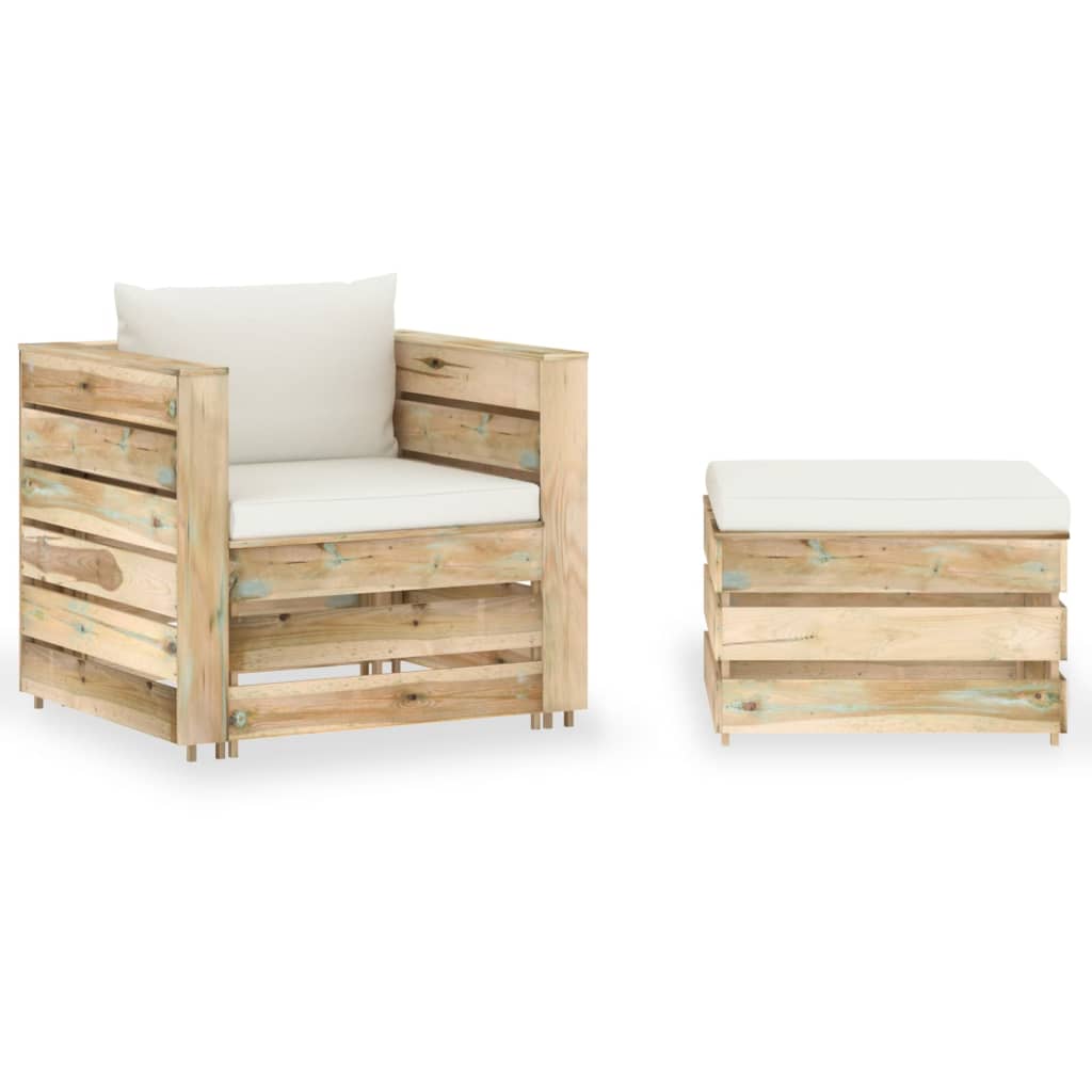 2-Tlg. Garten-Lounge-Set Mit Kissen Grau Imprägniertes Holz