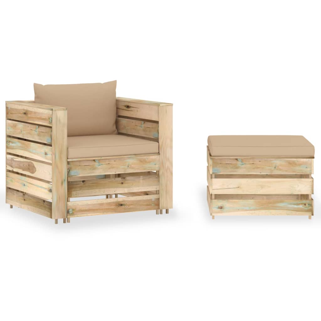 2-Tlg. Garten-Lounge-Set Mit Kissen Grau Imprägniertes Holz