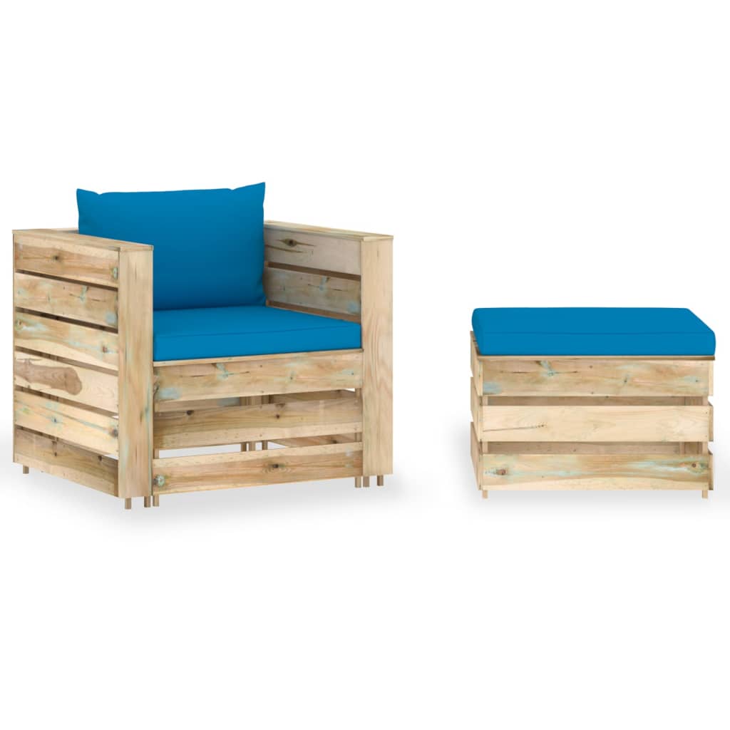 2-Tlg. Garten-Lounge-Set Mit Kissen Grau Imprägniertes Holz