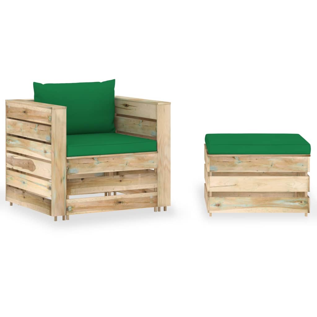 2-Tlg. Garten-Lounge-Set Mit Kissen Grau Imprägniertes Holz