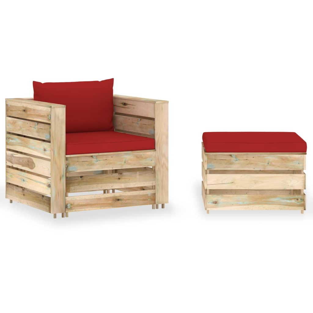 2-Tlg. Garten-Lounge-Set Mit Kissen Grau Imprägniertes Holz