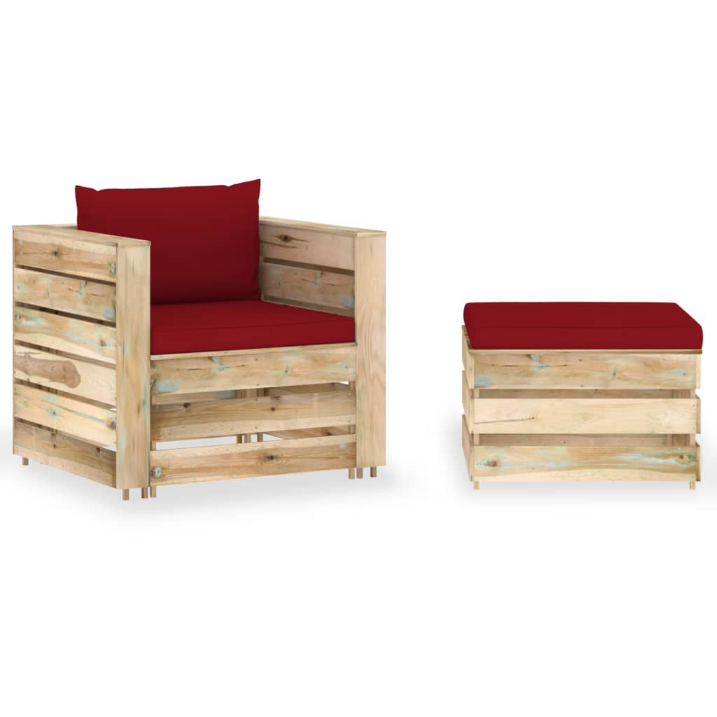 2-Tlg. Garten-Lounge-Set Mit Kissen Grau Imprägniertes Holz