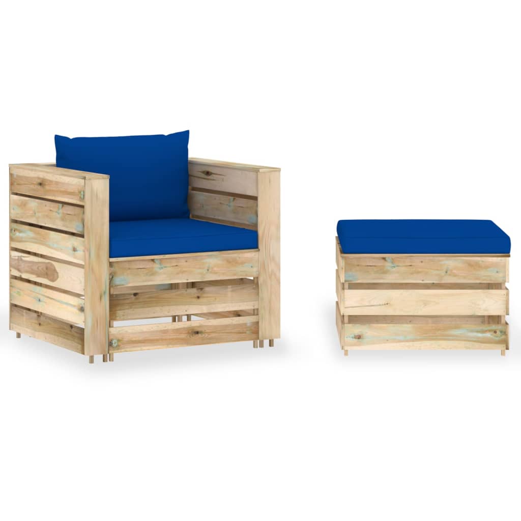 2-Tlg. Garten-Lounge-Set Mit Kissen Grau Imprägniertes Holz