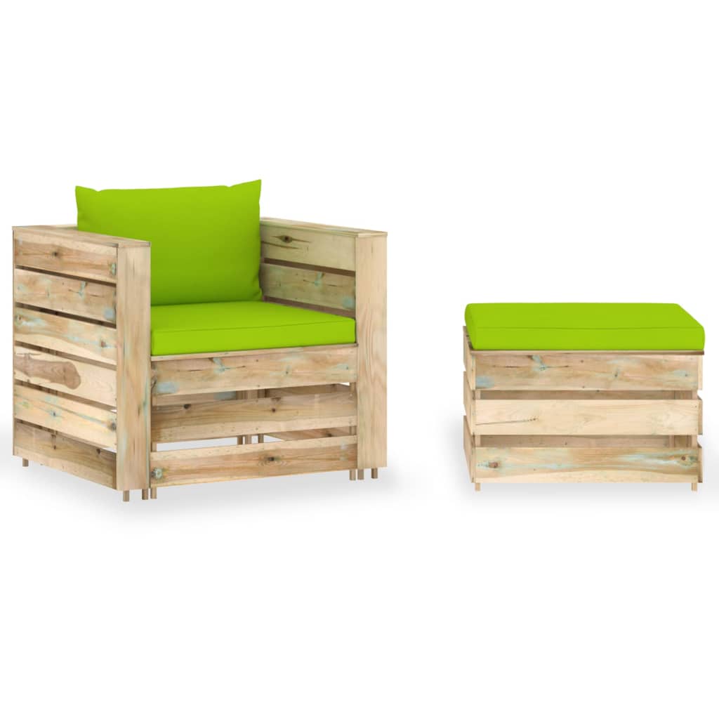 2-Tlg. Garten-Lounge-Set Mit Kissen Grau Imprägniertes Holz