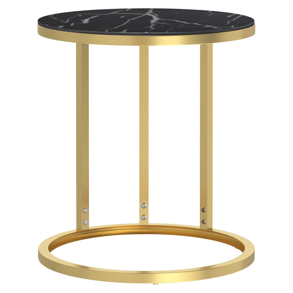 Beistelltisch Golden Und Schwarze Marmor-Optik 45 Cm Hartglas
