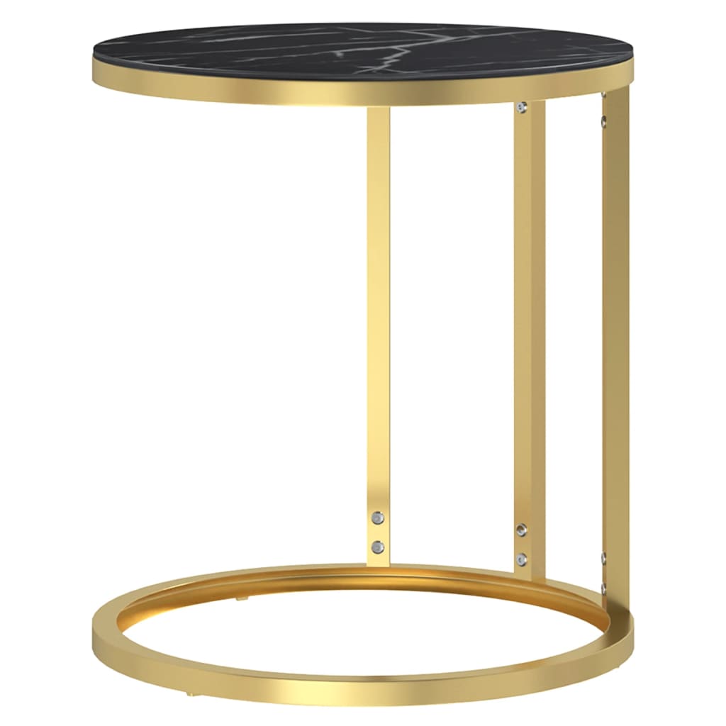 Beistelltisch Golden Und Schwarze Marmor-Optik 45 Cm Hartglas