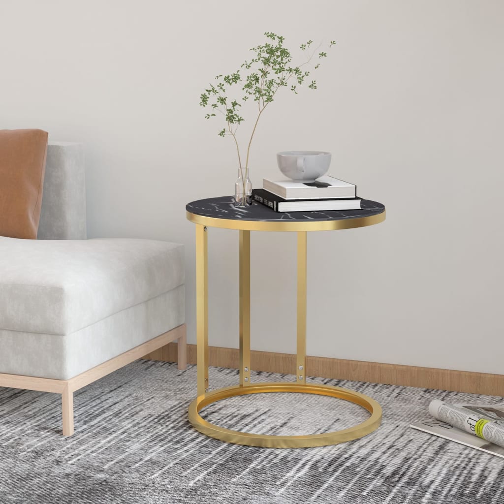 Beistelltisch Golden Und Schwarze Marmor-Optik 45 Cm Hartglas