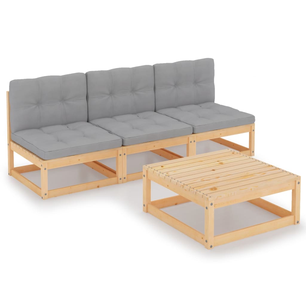 4-Tlg. Garten-Lounge-Set Mit Kissen Kiefer Massivholz