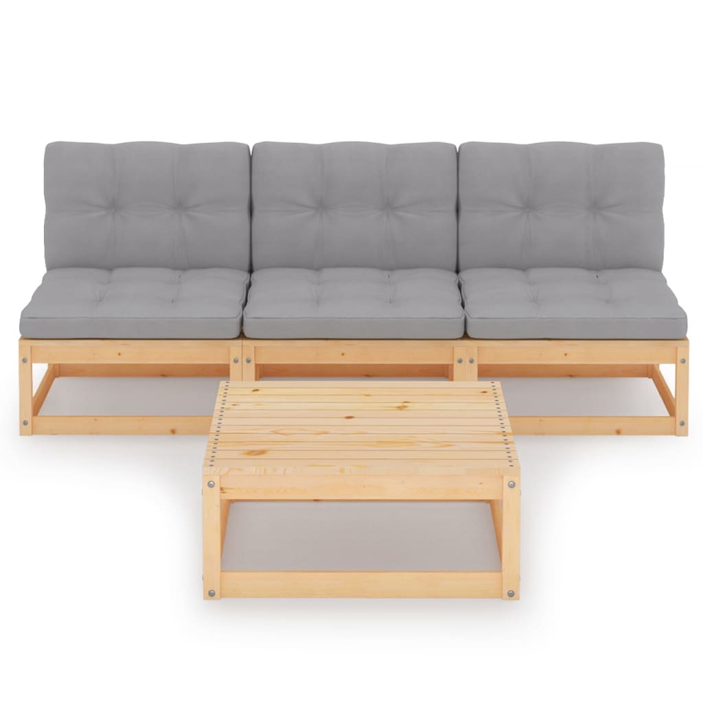 4-Tlg. Garten-Lounge-Set Mit Kissen Kiefer Massivholz