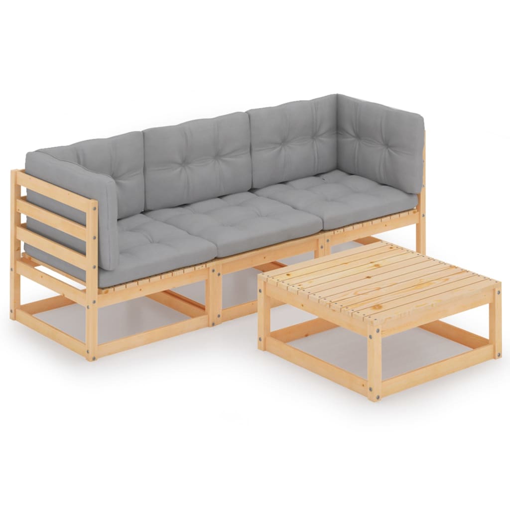 4-Tlg. Garten-Lounge-Set Massivholz Kiefer