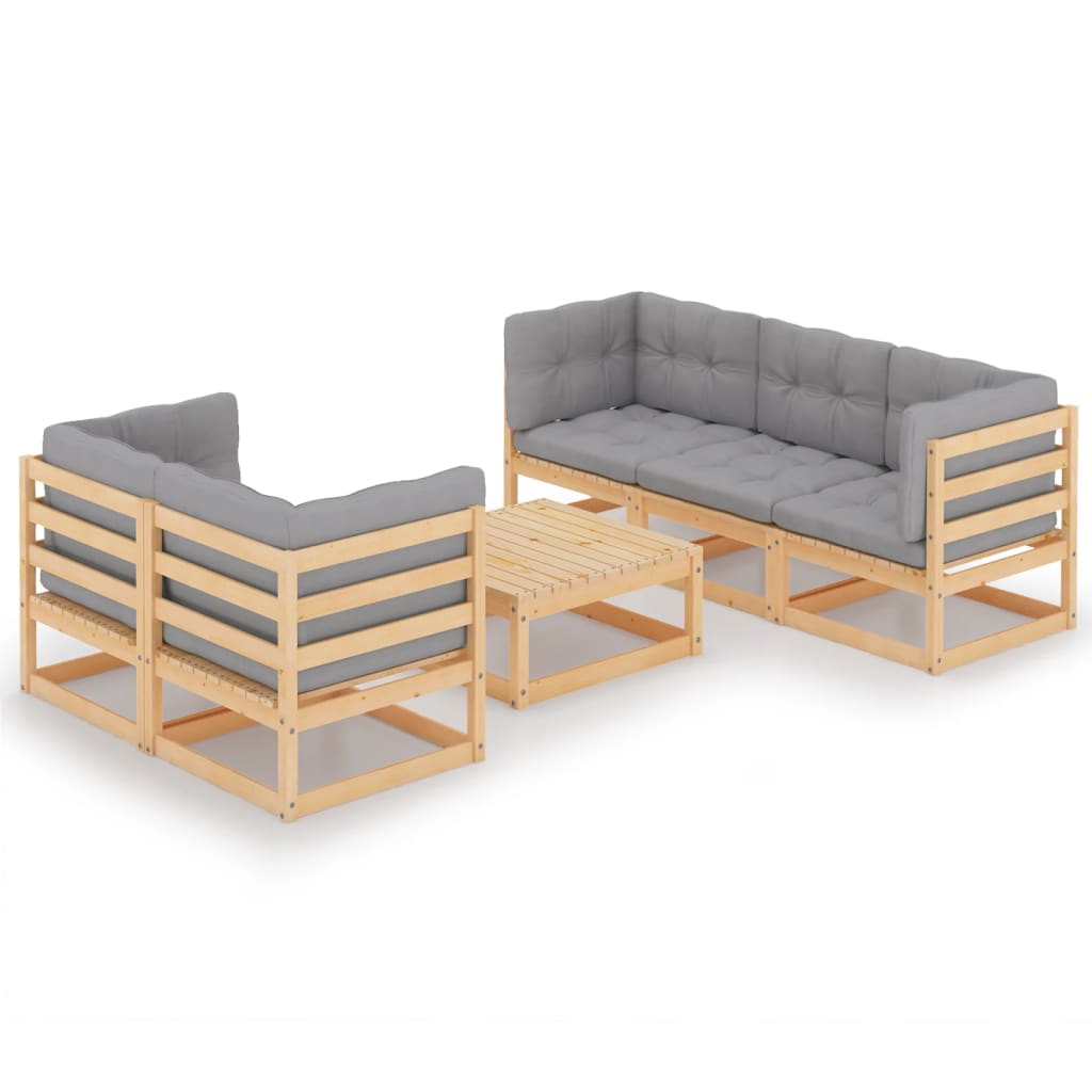 6-Tlg. Garten-Lounge-Set Massivholz Kiefer