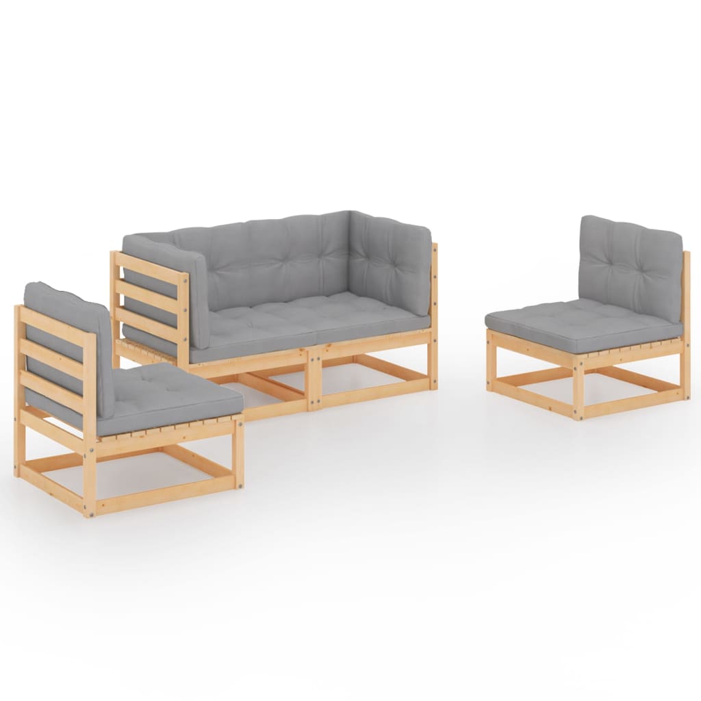 4-Tlg. Garten-Lounge-Set Mit Kissen Kiefer Massivholz