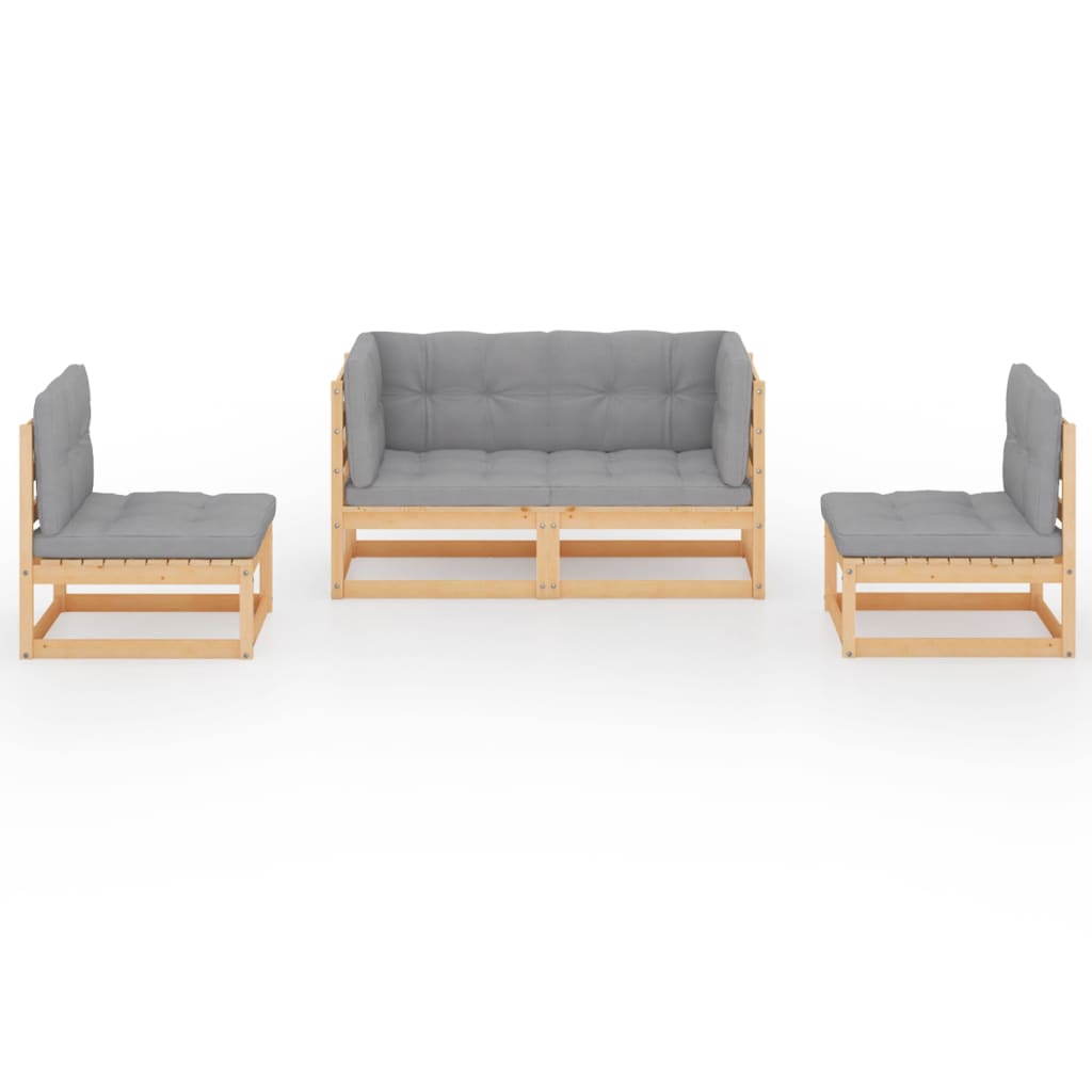 4-Tlg. Garten-Lounge-Set Mit Kissen Kiefer Massivholz
